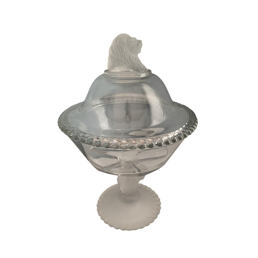 Antique EAPG Gillinder Frosted Lion Head 11" Compote Candy Dish Pedestal